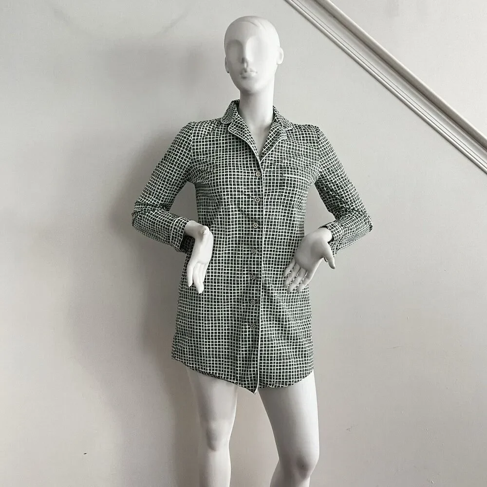 Tory Burch Mirelli Pajama Sleep Shirt Green White S